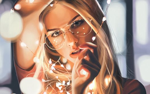 Обои на рабочий стол Девушка в очках и с гирляндой, by Mayank Kumar