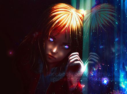 Обои на рабочий стол Девушка со светящимися глазами, by Yuuki Aine