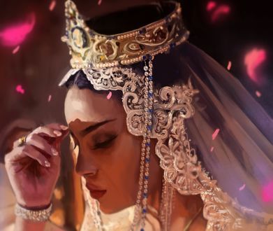 Обои на рабочий стол Молящаяся девушка в короне, by Beth-Gilbert