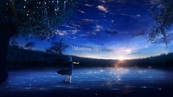 Обои на рабочий стол Девочка встречает рассвет, (Morning lily / утро Лили), by Y_Y