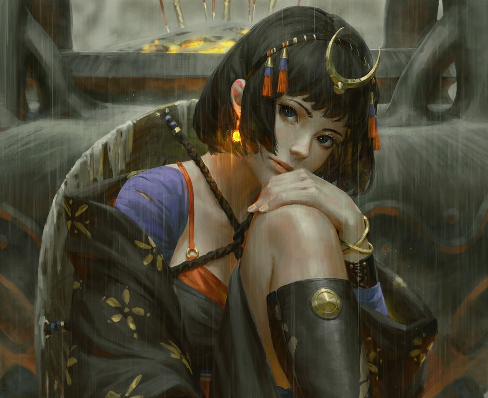 Обои для рабочего стола Девушка с украшениями на голове, by GUWEIZ