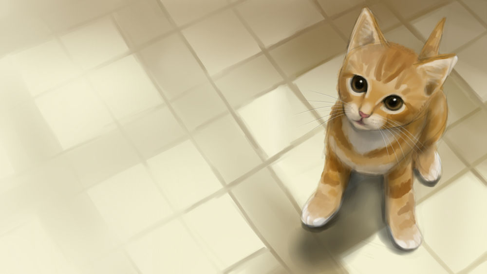 Обои для рабочего стола Рыжий котенок сидит на полу, by TamalasGhost