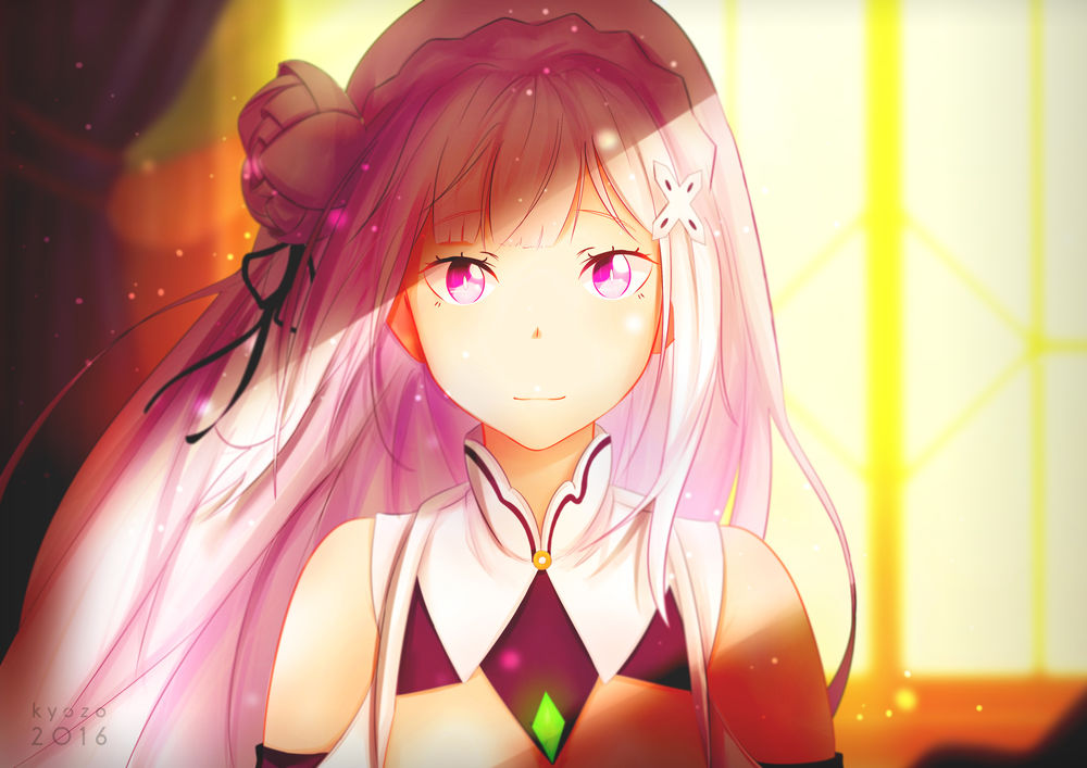Обои для рабочего стола Эмилия / Emilia из аниме Жизнь с нуля в другом мире / Re: zero kara hijimeru isekai seikatsu, by QuantumGLaDOS
