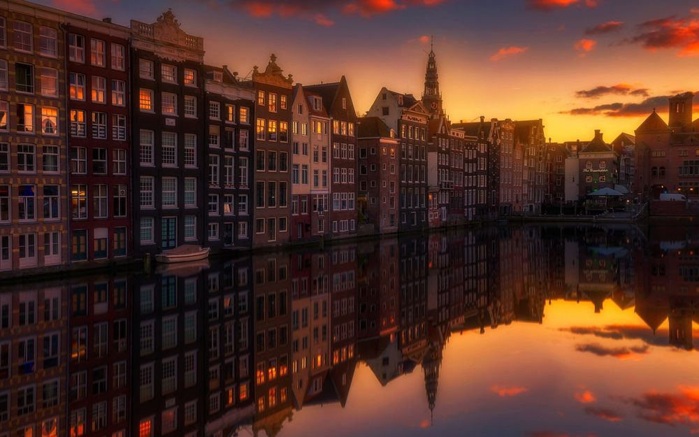 Обои для рабочего стола Один из каналов Амстердама, Нидерланды / Amsterdam, Netherlands