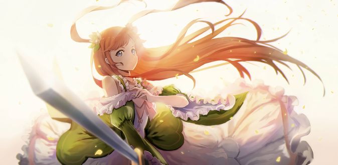 Обои на рабочий стол Терезия ван Астрея / Thearesia van Astrea из аниме Re: Жизнь в альтернативном мире с нуля / Re: Zero kara Hajimeru Isekai Seikatsu, держит меч наготове