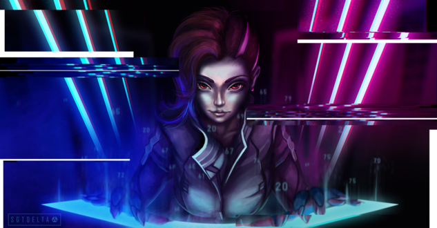 Обои на рабочий стол Sombra / Сомбра / Лос Муэртос из игры Дозор / Overwatch, by SgtDelta