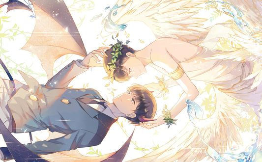 Обои на рабочий стол Ангел и Демон, два парня из аниме Osomatsu-san