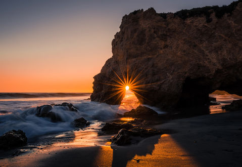 Обои на рабочий стол Закат на пляже El Matador / Эль-Матадор, фотограф David Dai