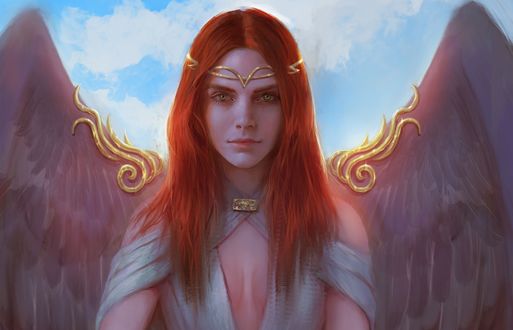 Обои на рабочий стол Aurin - ангел на фоне неба, by BellaBergolts