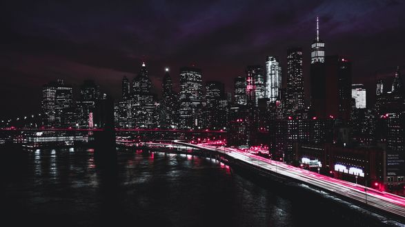 Обои на рабочий стол Нью-Йорк / New York, США / USA ночью