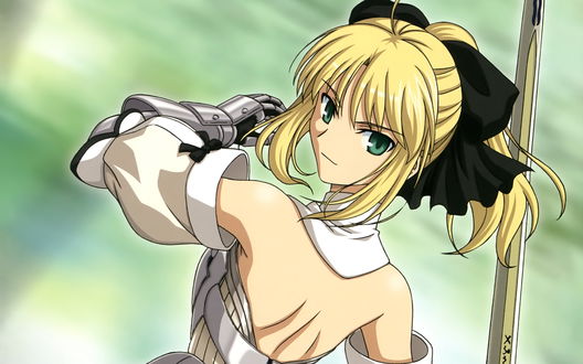 Обои на рабочий стол Сэйбер Лили / Сейбер Лилия / Saber Lily, персонаж компьютерных игр Fate / unlimited codes и Fate / Grand Order с мечом