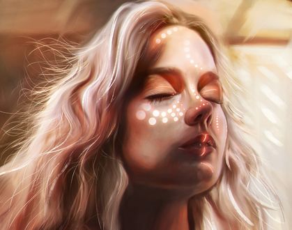 Обои на рабочий стол Девушка с длинными волосами и закрытыми глазами, by Ahmed Karam