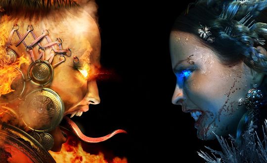 Обои на рабочий стол Противостояние стихий: огня и льда, из игры Blood & Magic