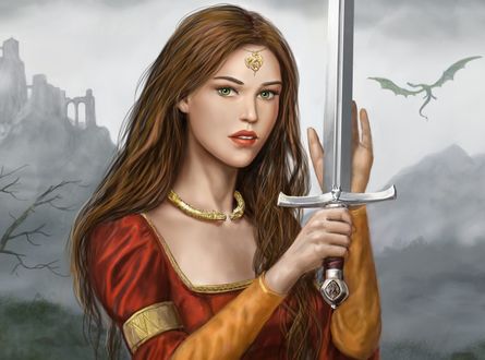 Обои на рабочий стол Девушка с мечом в руках, by dashinvaine