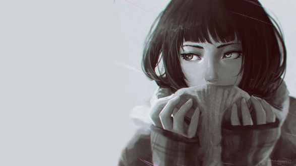Обои на рабочий стол Девушка в свитере, by Ilya Kuvshinov