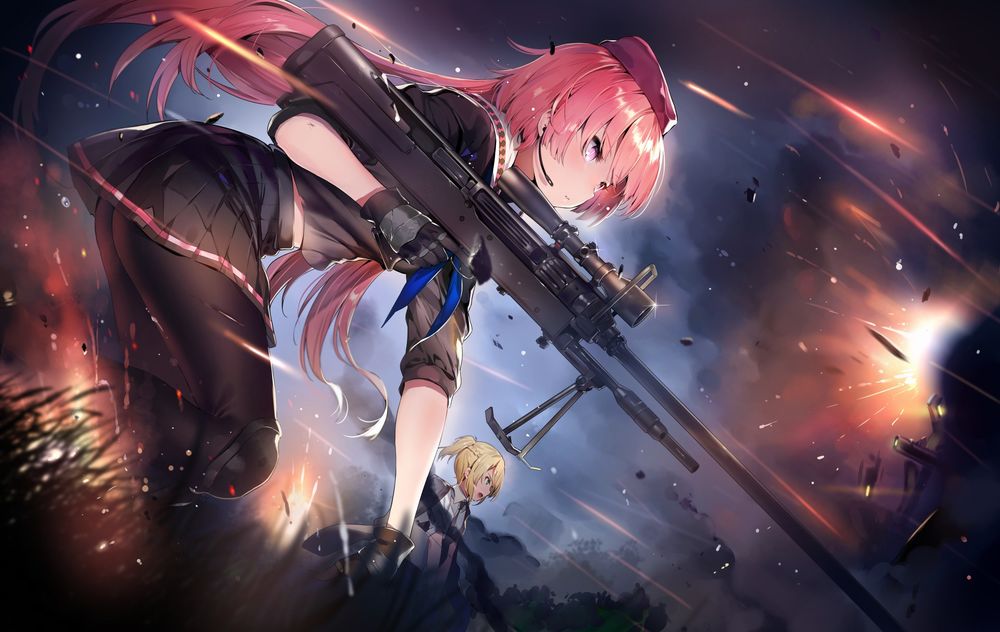 Обои для рабочего стола St ar-15 с пулеметом на линии огня из игры Girls Frontline