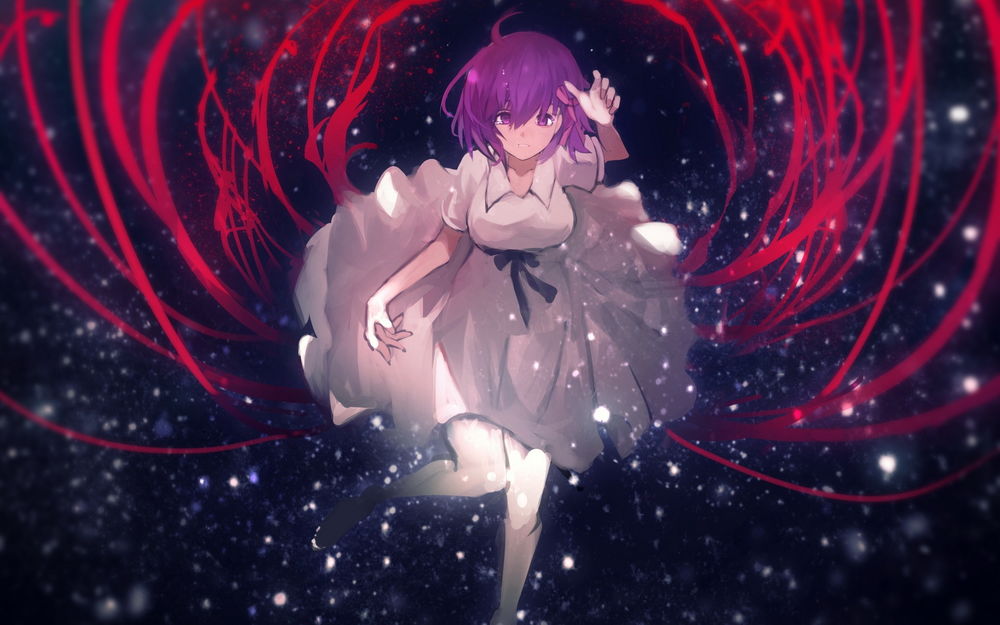 Обои для рабочего стола Сакура Мато / Matou Sakura из серии аниме и визуальных новелл Fate / Stay night / Судьба: Ночь схватки / Ночь прибытия, в кровавой паутине