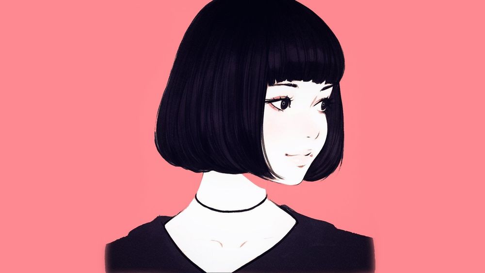 Обои для рабочего стола Портрет девушки на розовом фоне, by Kuvshinov Ilya