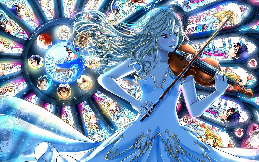 Обои для рабочего стола Каори Миязоно / Kaori Miyazono из аниме Твоя апрельская ложь / Shigatsu wa Kimi no Uso, by Flyingcats