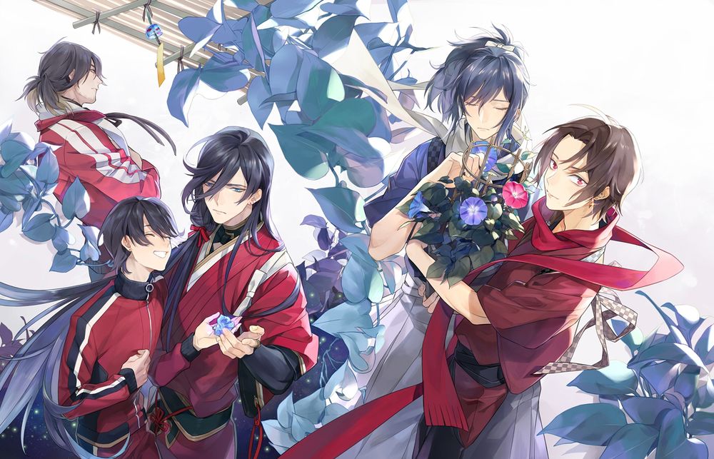 Обои для рабочего стола Tsurumaru Kuninaga / Тсурумару Кунинага, Munechika Mikazuki и другие персонажи из игры и аниме Touken Ranbu / Танец мечей
