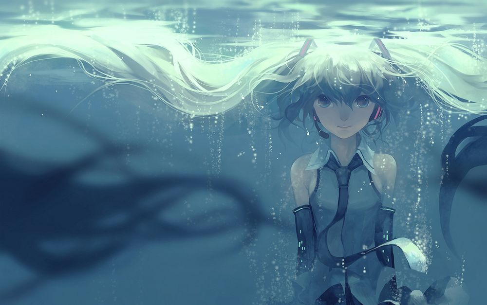 Обои для рабочего стола Vocaloid Hatsune Miku / Вокалоид Хатсуне Мику под водой, by Hanyijie