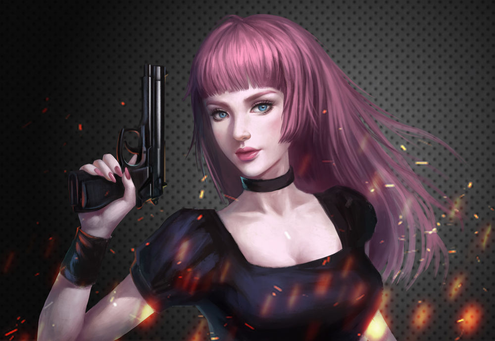 Обои для рабочего стола Девушка с оружием в руке, by Yuting Pan