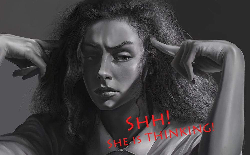 Обои для рабочего стола Портрет думающей девушки, (shh! She is thinking / тссс. она думает), by Yang Cuijue
