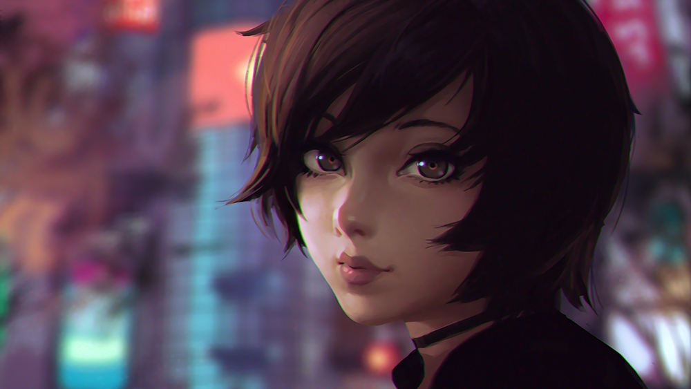 Обои для рабочего стола Девушка с короткой стрижкой, by Ilya Kuvshinov