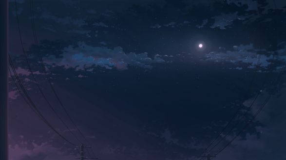 Обои на рабочий стол Линии электропередач на фоне ночного неба, by K. Hati