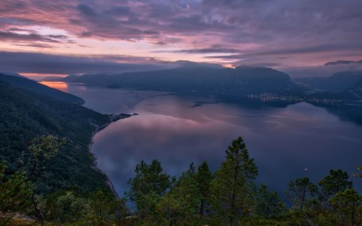 Обои на рабочий стол Фьорд на закате, Norway / Норвегии