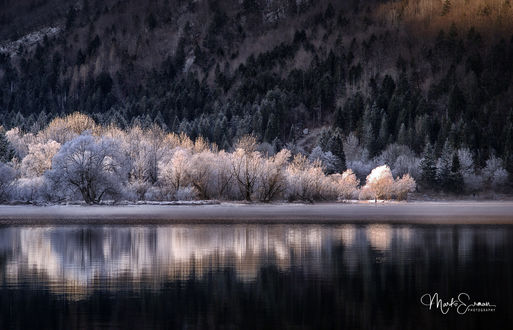 Обои на рабочий стол Зимнее озеро Bohinj / Бохинь, расположенное в Triglav National Park, Slovenia / Национальном парке Триглав, Словения, фотограф Marko Erman