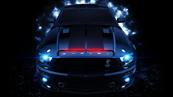 Обои на рабочий стол Ford Mustang Shelby GT 500 / Форд Мустанг Шелби GT 500 на темном фоне