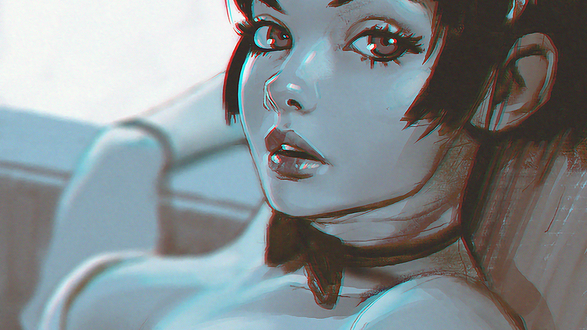 Обои на рабочий стол Девушка смотрит на нас, by Ilya Kuvshinov
