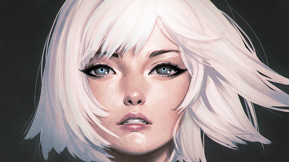 Обои на рабочий стол Белокурая девушка с серыми глазами, by Ilya Kuvshinov