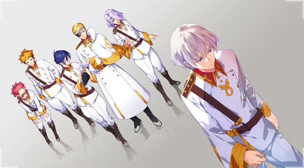 Обои на рабочий стол L-Elf Karlstein / Эл-Эльф Карлштейн, A-Drei / А-Дрей, H-Neun, Q-Vier, X-Eins и Cain из аниме Valvrave the Liberator / Kakumeiki Valvrave / Валврейв Освободитель
