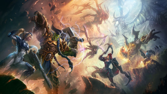 Обои на рабочий стол Битва героев игры Heroes of the Storm с монстрами
