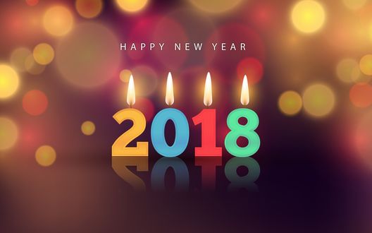Обои на рабочий стол Новый год, 2018, New Year - цифры с огнем на фоне боке
