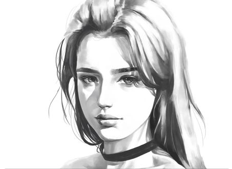 Обои на рабочий стол Черно-белый портрет девушки, by Beibei Jin