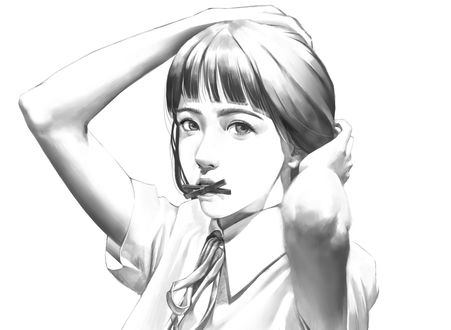 Обои на рабочий стол Черно-белый портрет девушки, by Beibei Jin