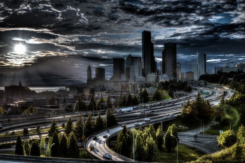 Обои на рабочий стол Вечерний вид сверху на Dr. Jose Rizal Park, Seattle / Доктор Парк Рисаль Хосе, Сиэтл