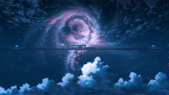 Обои на рабочий стол Железнодорожная станция высоко в небе, by K. Hati