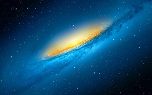 Обои на рабочий стол Золотисто-голубая галактика Андромеды