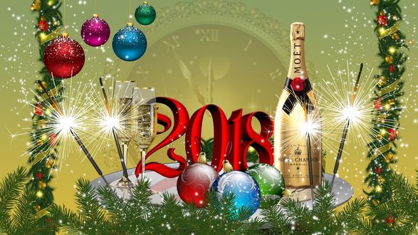 Обои на рабочий стол Новогодняя композиция: С Новым 2018 годом