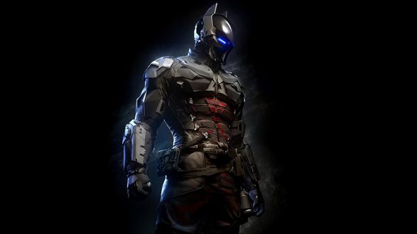 Oboi Arkham Knight Rycar Arkhema Na Chernom Fone Iz Igry Batman Arkham Knight Betmen Rycar Arkhema Na Rabochij Stol