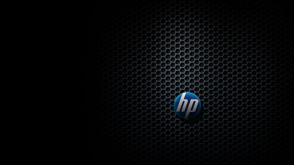 Обои на рабочий стол Логотип HP на черном фоне с сотами