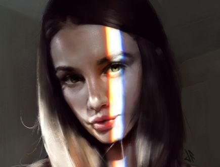Обои на рабочий стол Девушка с падающим на ее лицо светом, by Justine Florentino
