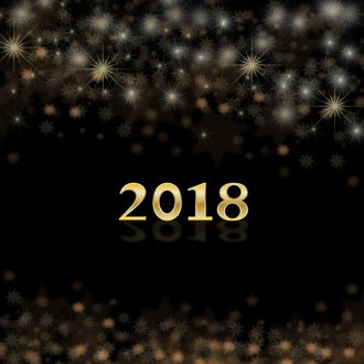 Обои на рабочий стол Цифры 2018 на черном фоне боке с бликами