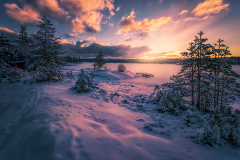 Обои на рабочий стол Зима в Ringerike, Norway / Рингерике, Норвегия, фотограф Ole Henrik Skjelstad