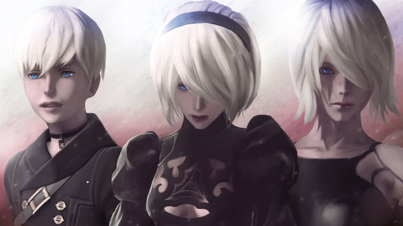 Обои на рабочий стол YoRHa №2 тип A, №2 тип B и №9 тип S из игры NieR: Automata, by AnimatedAnarchist