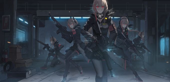 Обои на рабочий стол St ar-15 с пулеметом и другие персонажи из игры Girls Frontline